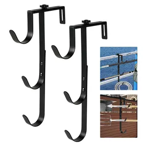 2Pcs Black Pool Pole Hangers, Adjustable Heavy Duty Swimming Pool Fence Hooks for Pool Equipment, Skimmers, Leaf Rakes, Nets, Brushes, Vacuum Hose, Garden Tool Organizer
