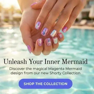 Magenta Mermaid design Hand crafted, premade, reusable manicure set Design Press On Nails New Shorty Collection