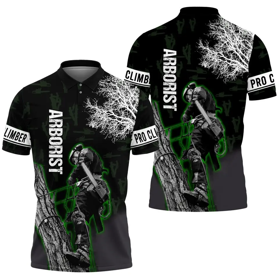 Arborist Custom Polo Shirt – Personalized Tree Climber Workwear for Men, 3D Print Logger Uniform, Outdoor Tree Service Gift Shirt