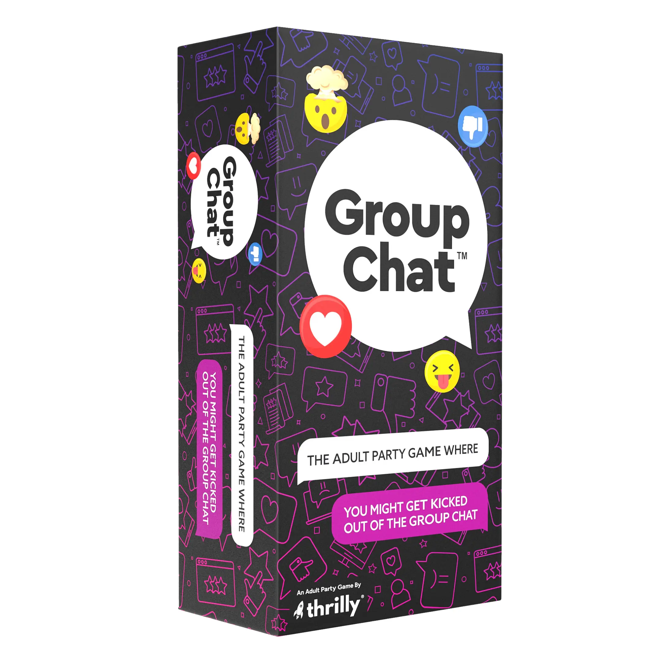 Group Chat The Party Game - Build Group Chats & Don't Get Kicked Out - Includes 300 Reply Cards & 12 Red Heart Tokens - Adult Party Game