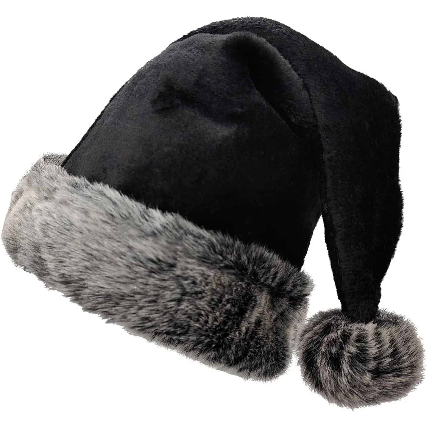Black Christmas Santa Hat for Adults Plush Christmas Headwear for Women Men Xmas Holiday  Year Party