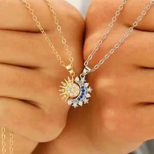 New Stainless Steel Magnetic Sun Moon Couple Necklace Fashion Chain for Men and Women Good Friend Gifts   Jewelry