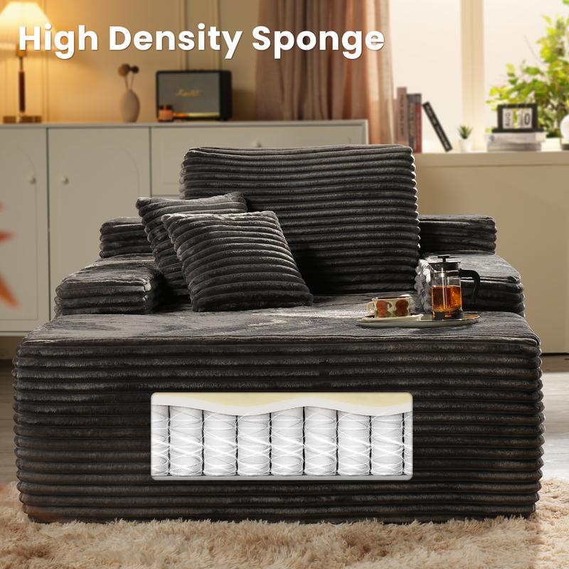 CAODOC Boneless Chaise Lounge Upholstered Sofa Bed with Throw Pillows, 48.42" Deep, Soft Corduroy, No Assembly Required, Indoor Sleeper Chair