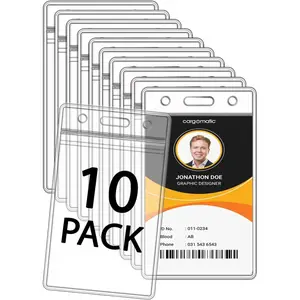 Name Badge Holders Clear Badge Sleeve Plastic Lanyard Sleeves for ID Holders (10 Pcs Vertical)