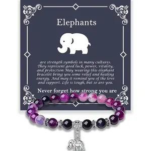 Elephant Gifts for Women, Motivational Gifts for Mom, Mothers Day Elephant Bracelet, Strength Bracelets for Women, Gifts for Her,  Bracelet, 8 mm Stretch  Stone Beaded Bracelets