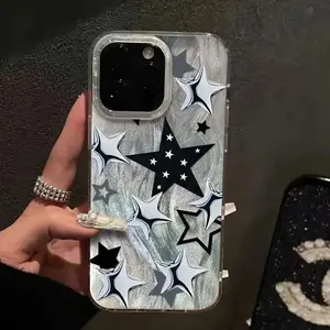 Starry Sky Feather Cloth Phone Case for iPhone 17/16/15/14/13/12/11 Pro Max/Pro/Plus/Air TPU PET Scratch Resistant Shockproof Slim Fit Protection Durable Clear Impact Protection Easy Clean Lightweight Perfect Fit
