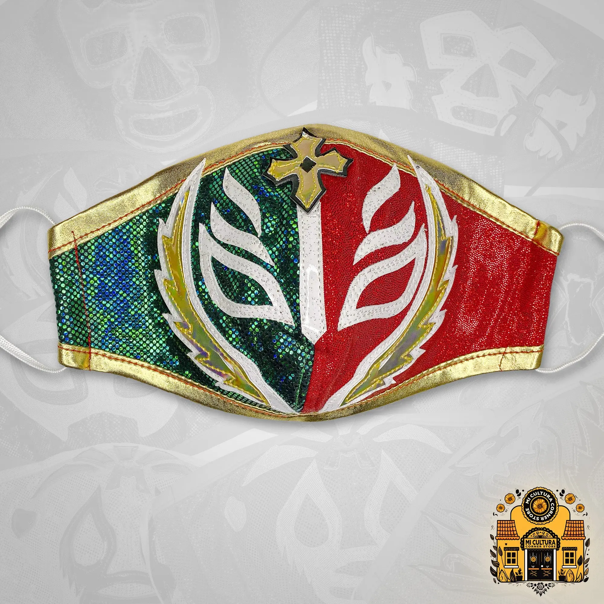 Rey Misterio Red, Green and Gold Mexican Luchador Wrestling Face Cover