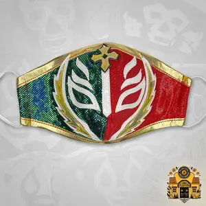 Rey Misterio Red, Green and Gold Mexican Luchador Wrestling Face Cover