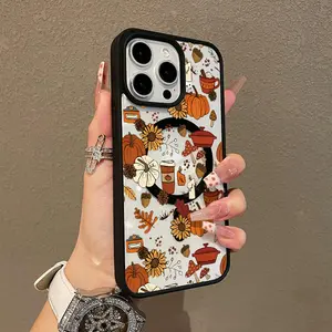 MagSafe-Ready Magnetic Phone Case for iPhone 11/12/13/14/15/16 Pro Max Plus, Autumn Pumpkin Leaf Print Cover, Ultra-Thin Customized Accessories with Anti-Fall Resistance, Perfect for Everyday Use
