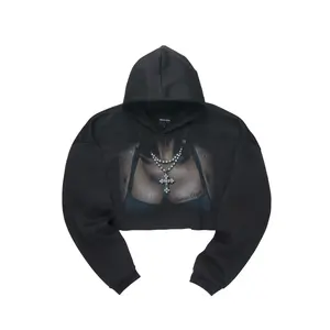 Krissena Black Rhinestone Cut Off Hoodie