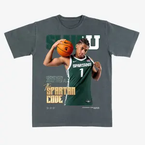 Jeremy Fears Jr Spartans Slam Graphic T-Shirt – Basketball Tee, Spartan Code Print, Vintage College Fan Shirt