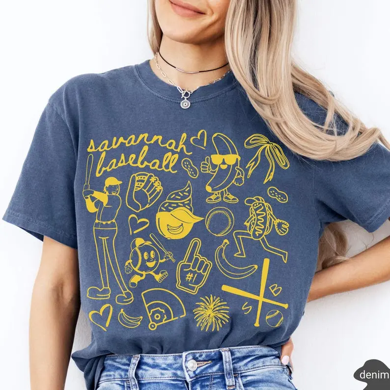 Comfort Colors Savannah Baseball Doodle Comfort Colors Shirt,Cute Trendy Savannah Baseball Game Day Tee Shirt,Gift for Savannah Baseball Fan,Banana Shirt