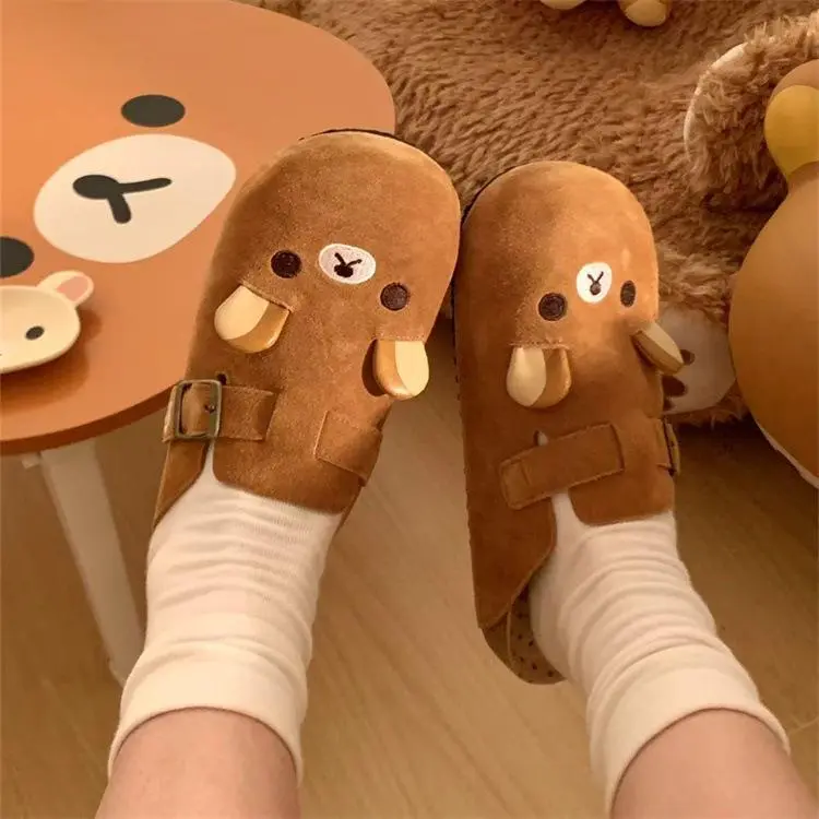 Anime Cartoon Kawaii Rilakkuma Half-Cover Slide Slippers - Cute Flat Outdoor Casual Sandals, House Footwear, Perfect Surprise Gift for Girls