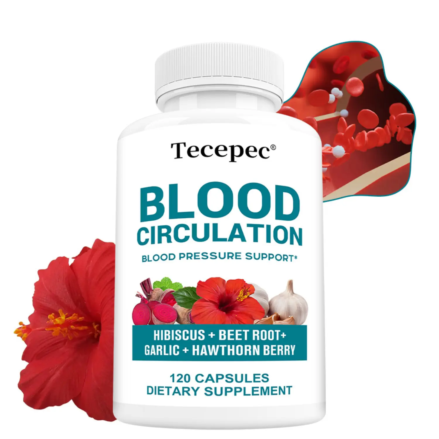 Beet Root Garlic Hawthorn Berry Hibiscus Herbal Supplement 120 Capsules