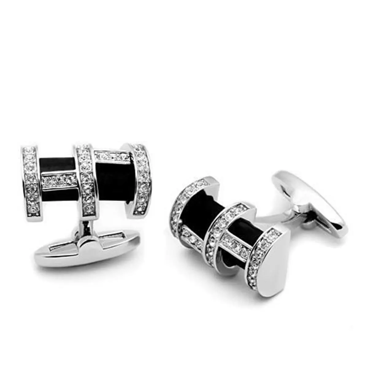 Alamode LO2629 Women Rhodium Brass Cufflink with Top Grade Crystal in Clear