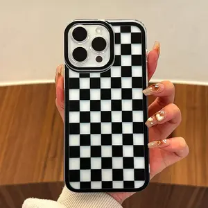 Checkerboard Pattern Phone Case, Full Body Shockproof Phone Protective Cover, Fashion Phone Accessories Compatible with iPhone 11 12 13 14 15 Pro Max, Casing, Protector