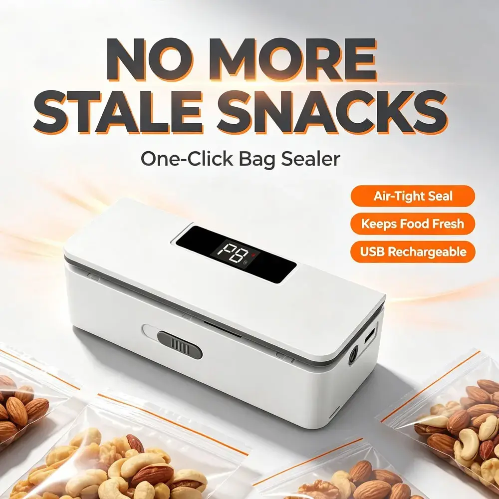 Mini Bag Sealer with Cutter and Magnet, Rechargeable Heat Sealer with LED Display, 8 Adjustable Gears for Chip Bags Snacks Mylar Bags, Portable Bag Sealer for Kitchen Travel (White)