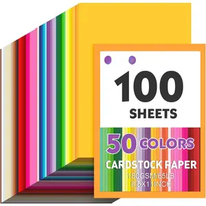 100 Sheets 8.5" X 11" Colored Cardstock, 50 Assorted Colors Construction Paper Card Stock Printer Paper for Printing, Card Making, DIY Crafts,School Supplies,Party Decorations (180GSM/65LB)