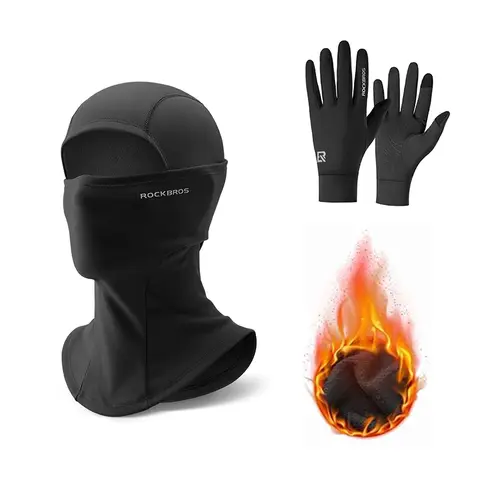 ROCKBROS Adults' Cold Weather Essential Balaclava & Gloves Set - Thermal Ski Mask, Mask & Gloves, Protective Gear That Covers Head & Neck for Skiing, Hiking, Essential For Cold Weather