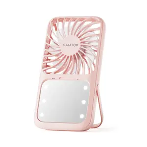 [LED Mirror] GAIATOP Portable Handheld Fan with Folding Stand, 3 Speeds Rechargeable Mini Fan for Makeup, Travel Essential for Women