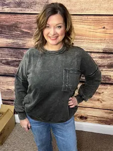 Curvy Everyday Comfort Acid Wash Pullover