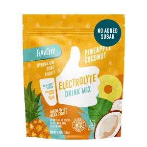 FlavCity Pineapple Coconut Electrolyte Powder Packets, 28 Stick Packs, Real Fruit Blend, No Added Sugar, Sea Salt Hydration Mix, Keto Friendly, Gluten Free Drink Mix for Daily Refreshment and Active Lifestyle