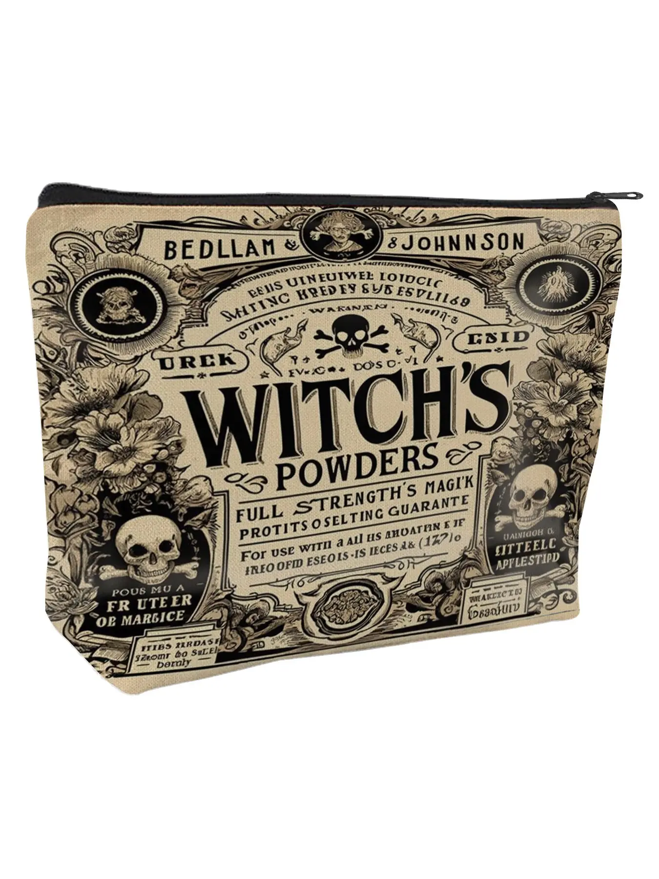 "Witch's Powders Large Capacity Makeup Bag - Vintage Gothic Skull Toiletry Organizer for Cosmetics, Jewelry & Small Essentials | Unique Halloween Gift for Her, Mom, Bestie, Girlfriend on Christmas, Birthday, Mother's Day | Spooky Aesthetic Travel Pouches"