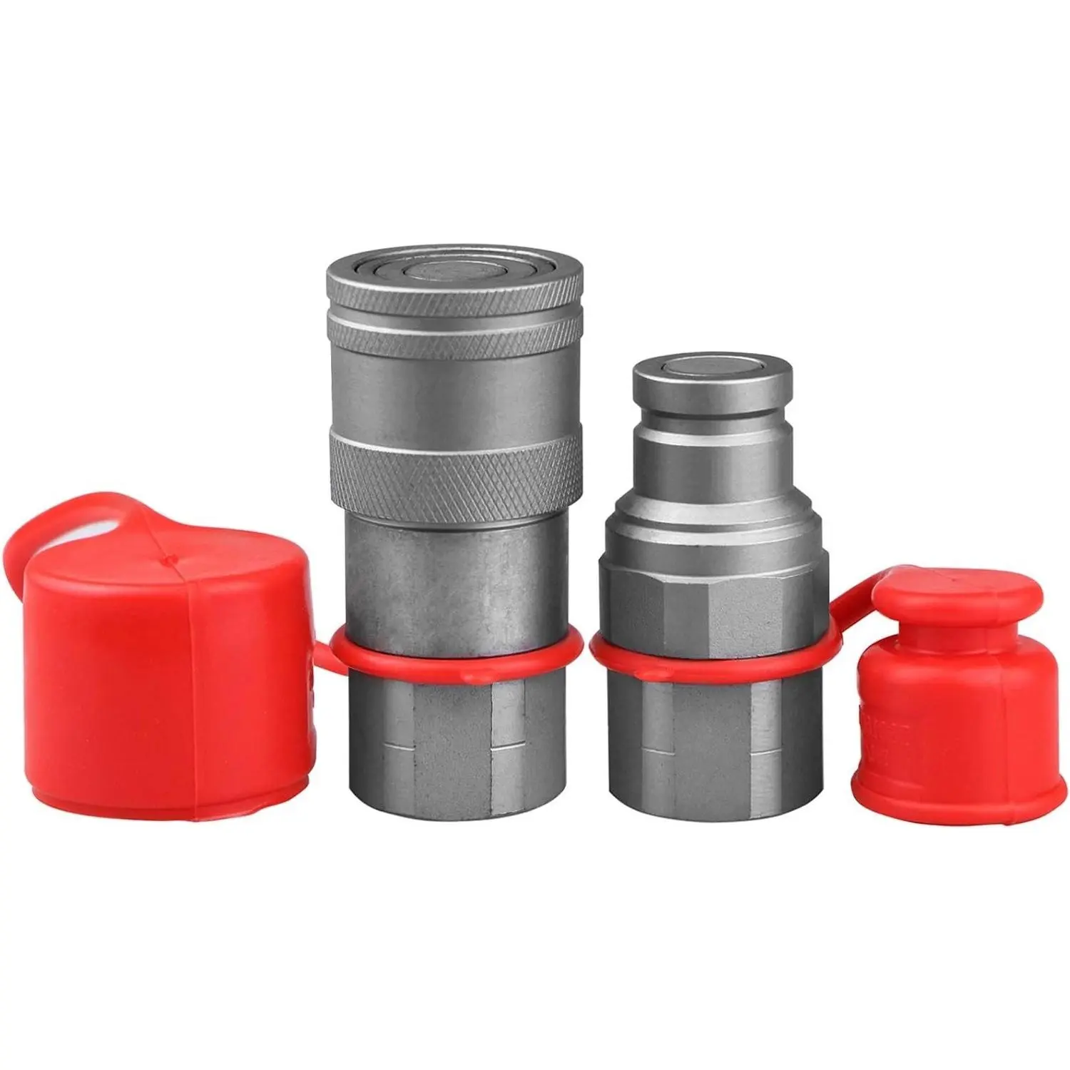 3/8" Flat Face Hydraulic Quick Connect Couplers with Dust Caps