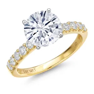 Gem Stone King 14K Two Tone Gold 7MM Round Gemstone Birthstone and White Lab Grown Diamond Engagement Ring For Women | Wedding Anniversary Ring | Available in Size 5,6,7,8,9