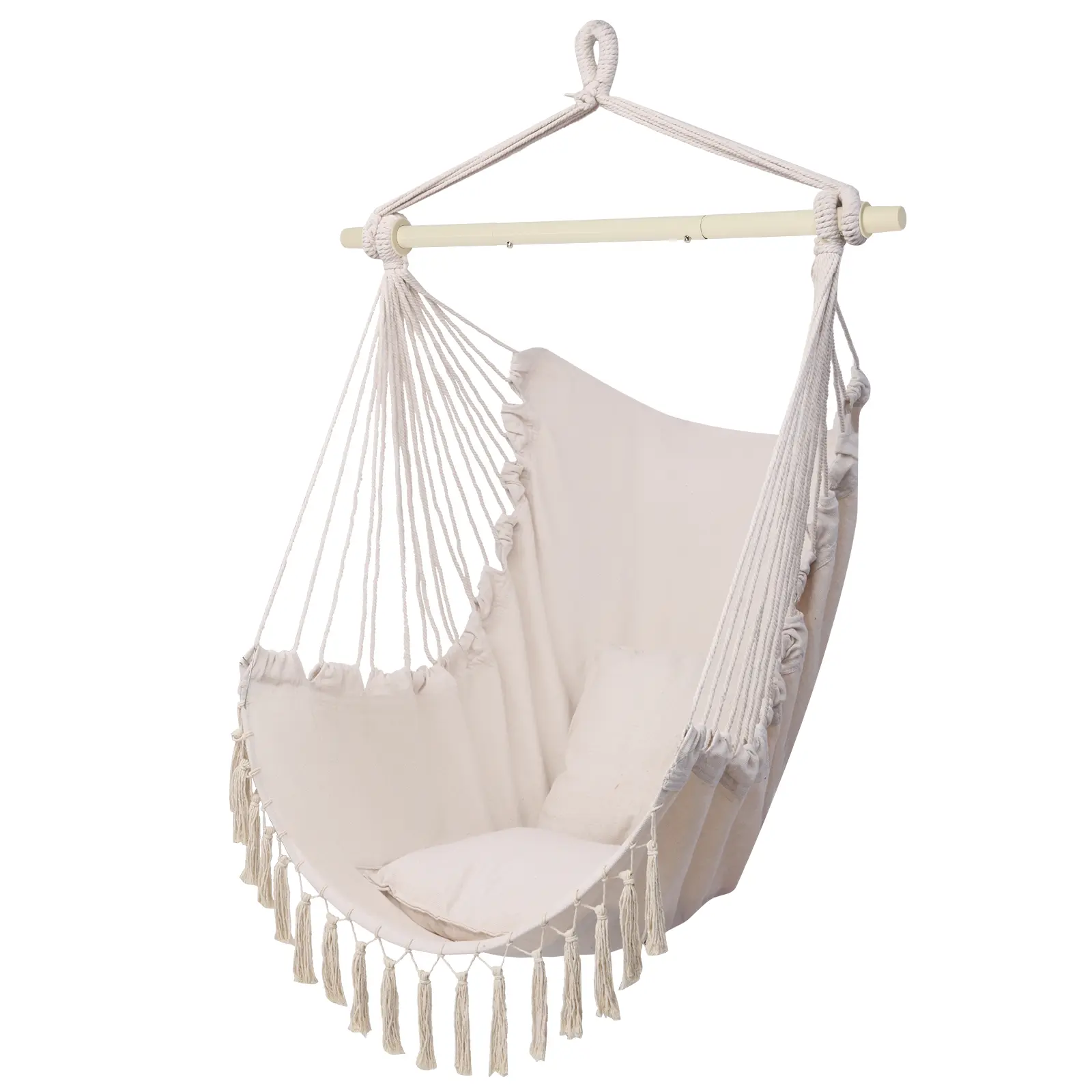 Beige Pillow Tassel Hanging Chair, Outdoor Swing Chair, Swing Chair Outdoor