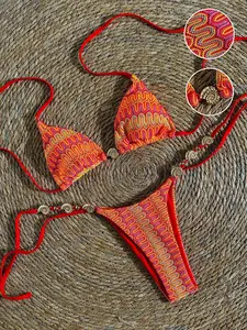 Women's Sexy Triangle Bikini Swimsuit Set, Ditsy Floral Pattern, High-Cut Bottoms & Sleeveless Design, Perfect for All Seasons