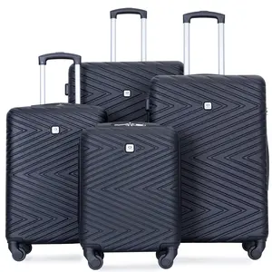 4 Piece Hardshell Luggage Set Hardside Lightweight Suitcase with TSA Lock Spinner Wheels, Black
