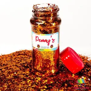 The Glitter Guy Penny's Chunky Metallic Glitter Burnt Orange Hexagonal Cuts 100mL Shaker for Crafts DIY Projects & Cosmetics