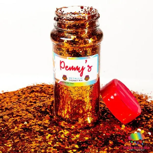 The Glitter Guy Penny's High Quality Chunky Metallic Glitter - Burnt Orange Hexagonal Cuts, 100mL Shaker with Metallic Sparkle for Crafts, DIY Projects, High Quality Glitter