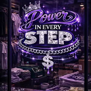 Purple Reign Power in Every Step DTF Transfer Bold Glossy Purple Script Iced Diamond Lettering Crown Chain Combo Premium Streetwear Energy