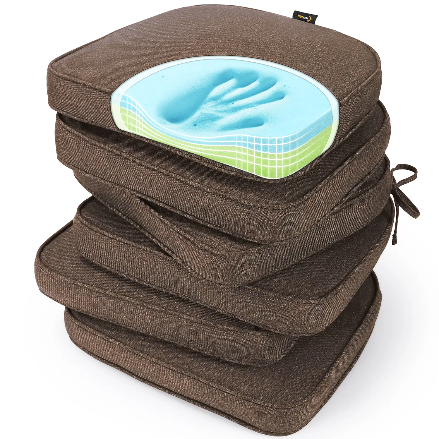 SUNROX 6 Pack Cooling Gel Memory Foam Chair Cushions, Fade-, Water- & Stain-Resistant Reversible Seat Pads with Ties for Kitchen, Dining Room, Office, Outdoor & Indoor Chairs, 16"x17"