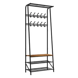 Coat Rack Shoe Bench with 5/10 Hooks, Hall Trees Entryway Bench with Storage for Entryway, Living Room, Bedroom, Brown