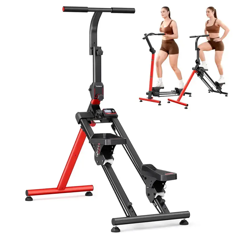 Adjustable Elliptical Trainer with Red and Black Design for Home Fitness