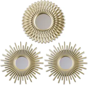 Gold Mirrors for Wall Pack of 3, Round Wall Mirrors Bedroom Room and Home Decor. Espejos Decorativos de Pared Sala Dormitorio, Modern Minimalist Decor Vintage, Chic. Gifts for Women Mums