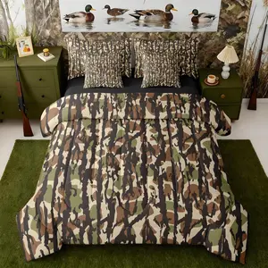 Camouflage Bed in a Bag with Comforter,Sheets,Pillowcases & Cushion Cover Boys Girls Camo Hunting 7 Piece Bedding Set Women Men Ultra Military Style Comforter Set with Sheets Green Army Brown