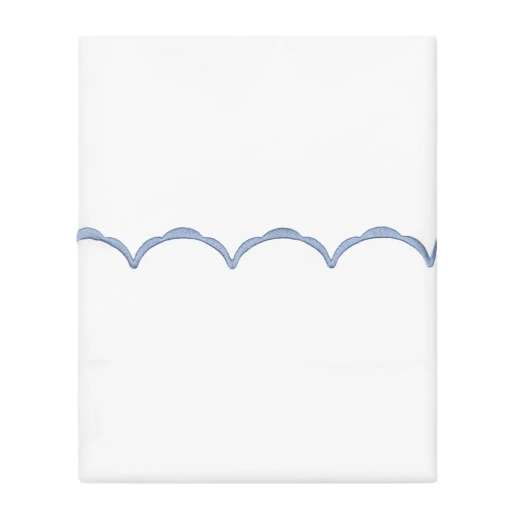 Cornflower Blue Wavelet Embroidered Pillowcase Pair