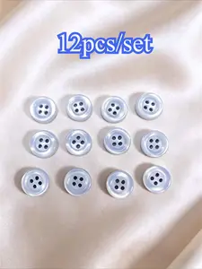 12pcs Light Blue Pearl Button, Four-Hole Round Buttons for Shirts, Suits, Sweaters, Handmade DIY Fashion Accessories