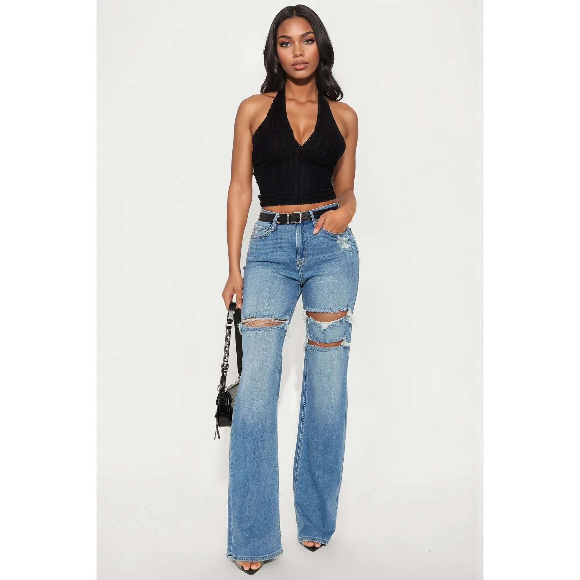 Tall Remi Ripped Stretch Baggy Jeans - Medium Wash Tall Remi Ripped Stretch Baggy Jeans - Medium Wash