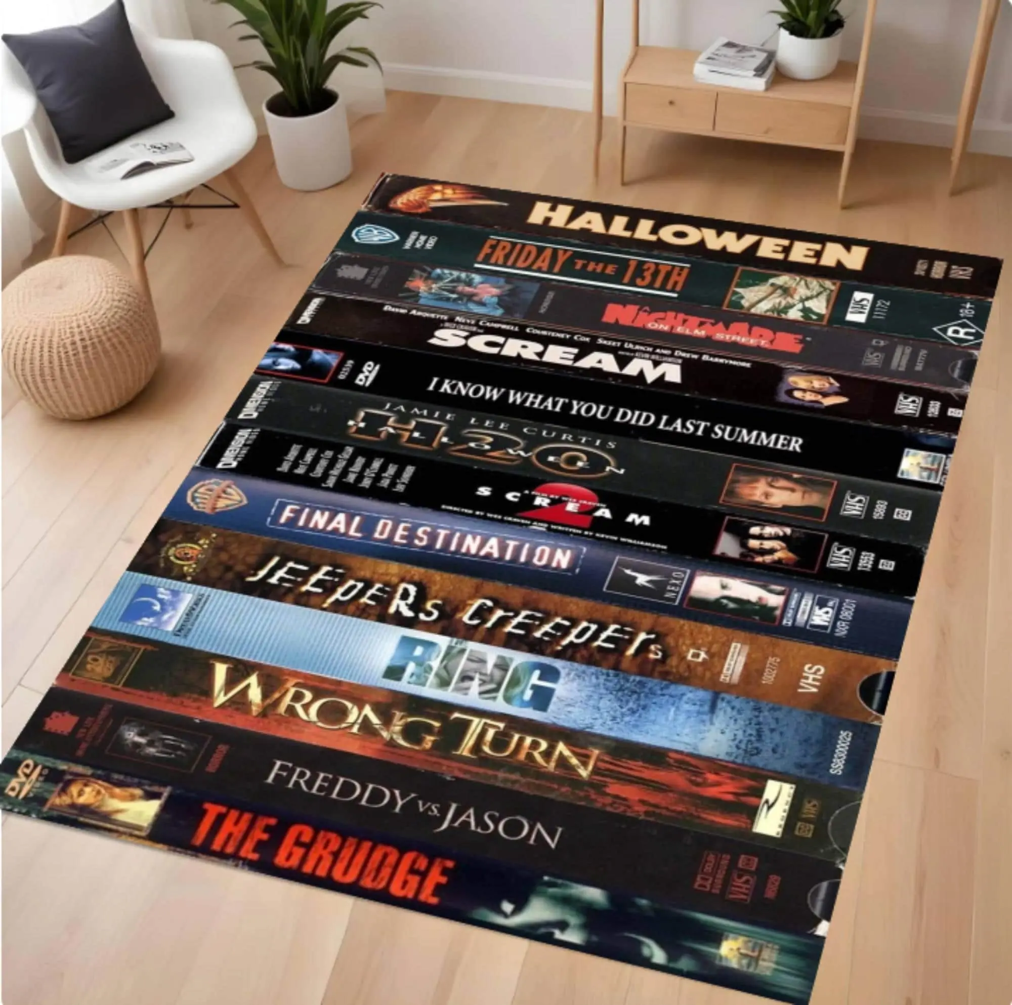Retro Horror Movie VHS Rug, Halloween Decor
