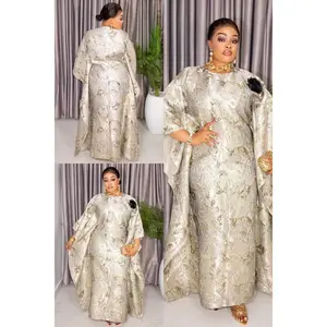 Gold Bubu Metallic Brocade Dress African Wedding Guest Attire Mother of The Bride Outfit Anniversary Birthday Party