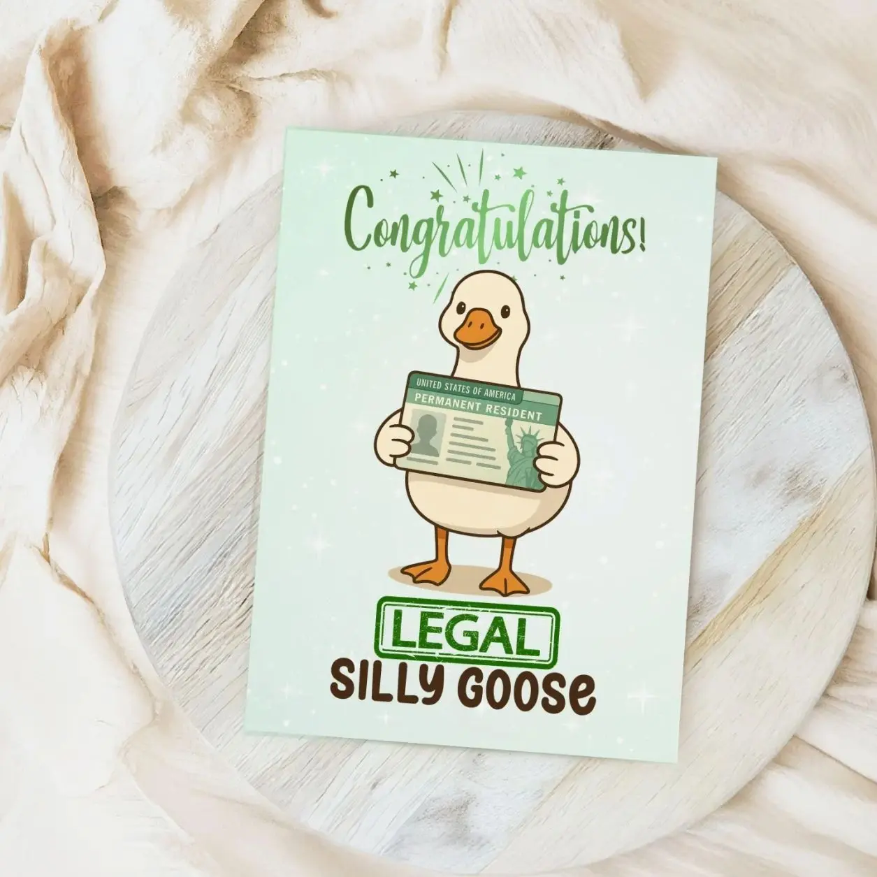 Funny Green Card Congratulations Card, Silly Goose American US Citizen Gift Card, USA New America Citizen Gift, Immigrant US American Dream