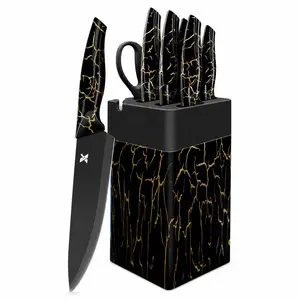 Knife Set, 8 Pieces Kitchen Knife Block Sets, High Carbon German Stainless Steel, Dishwasher Safe Cutlery with Sharpener, Black