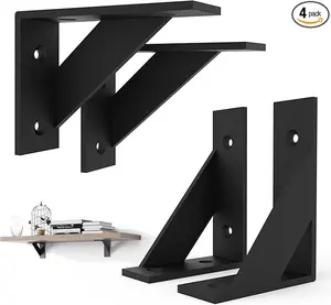 4-Piece Multi-Functional Shelf Bracket Set, Black Classic, Including Angled Support Brackets and Heavy-Duty L-Shaped Shelf Brackets