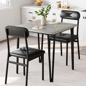 Dining Table Set for 4, Kitchen Table with Upholstered Chairs for Kitchen Room and Small Spaces (Grey, Table with 2 Upholstered Chairs)