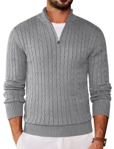 COOFANDY Men's Quarter Zip Sweater Knitted Slim Fit Casual Turtleneck Pullover Mock Neck Polo Sweater